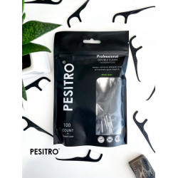 Pesitro Flosser Black / Зубочистки с нитью, 100шт + кейс