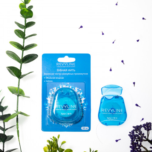 Зубная нить вощеная Revyline Blue, нейлон, мятная, 50 м