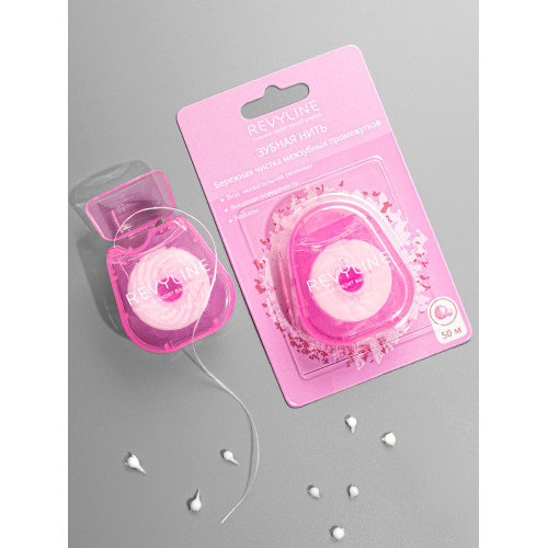 Зубная нить Revyline нейлон, вощеная, Bubble Gum, 50 м